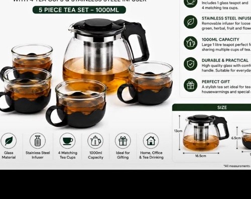 1000ml clear glass teapot - 1000ml, set
