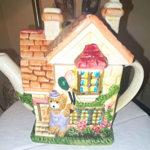 Ceramic cottage pattern teapot - cottage,