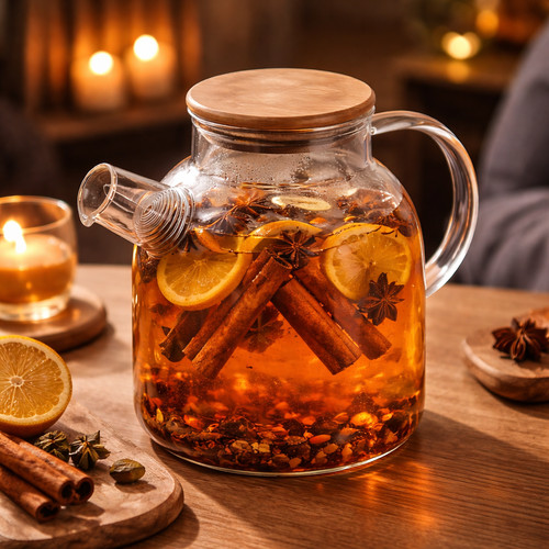 Glass teapot bamboo - glass,