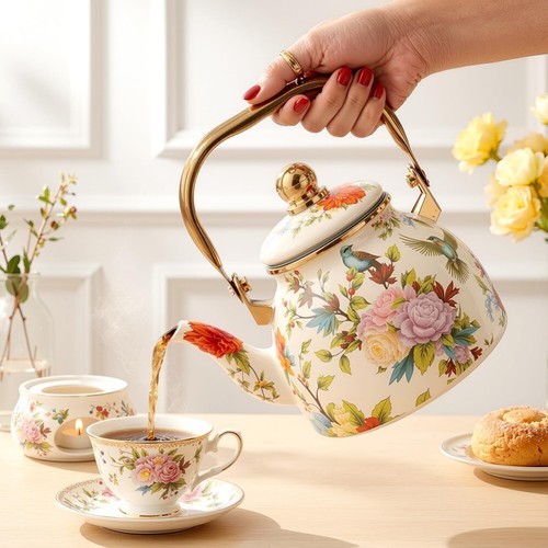 Vintage floral enamel tea - floral,
