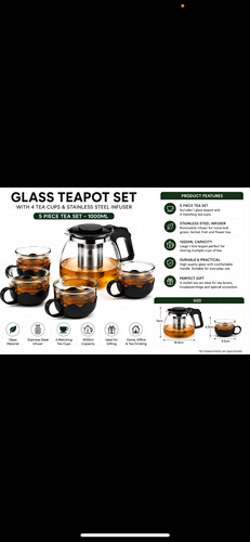 Glass teapot set 1000ml - glass, with